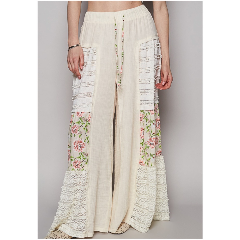 POL Cream Floral Wide Leg Pants